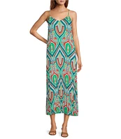 Skies Are Blue Printed V-Neck Sleeveless Pleated Maxi Dress