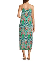 Skies Are Blue Printed V-Neck Sleeveless Pleated Maxi Dress