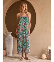 Skies Are Blue Printed V-Neck Sleeveless Pleated Maxi Dress
