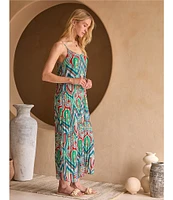 Skies Are Blue Printed V-Neck Sleeveless Pleated Maxi Dress