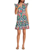 Skies Are Blue Printed Woven Split V-Neck Cap Sleeves Ruffle Tiered Babydoll Dress