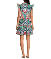 Skies Are Blue Printed Woven Split V-Neck Cap Sleeves Ruffle Tiered Babydoll Dress