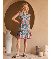 Skies Are Blue Printed Woven Split V-Neck Cap Sleeves Ruffle Tiered Babydoll Dress