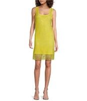 Skies Are Blue Rhinestone Mesh Scoop Neck Sleeveless Tank Mini Dress