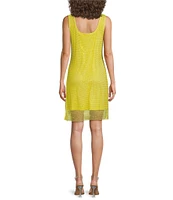 Skies Are Blue Rhinestone Mesh Scoop Neck Sleeveless Tank Mini Dress