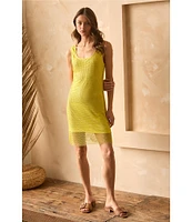 Skies Are Blue Rhinestone Mesh Scoop Neck Sleeveless Tank Mini Dress