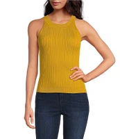 Skies Are Blue Rib Knit High Neck Sleeveless Halter Tank