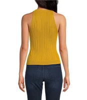 Skies Are Blue Rib Knit High Neck Sleeveless Halter Tank