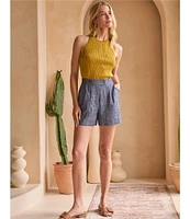 Skies Are Blue Rib Knit High Neck Sleeveless Halter Tank