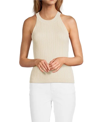 Skies Are Blue Rib Knit High Neck Sleeveless Halter Tank