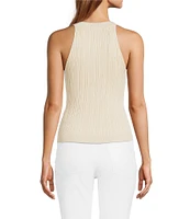 Skies Are Blue Rib Knit High Neck Sleeveless Halter Tank