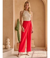 Skies Are Blue Rib Knit High Neck Sleeveless Halter Tank