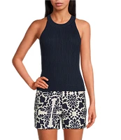 Skies Are Blue Rib Knit High Neck Sleeveless Halter Tank