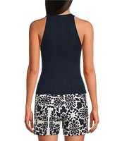 Skies Are Blue Rib Knit High Neck Sleeveless Halter Tank