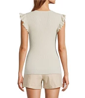 Skies Are Blue Ruffle Crew Neck Cap Sleeve Knit Top
