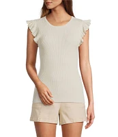 Skies Are Blue Ruffle Crew Neck Cap Sleeve Knit Top