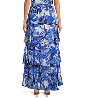 Skies Are Blue Coordinating Satin Floral Printed Tier Maxi Skirt