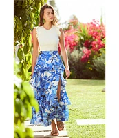 Skies Are Blue Coordinating Satin Floral Printed Tier Maxi Skirt