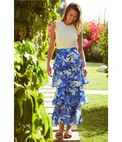 Skies Are Blue Coordinating Satin Floral Printed Tier Maxi Skirt