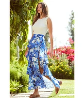 Skies Are Blue Coordinating Satin Floral Printed Tier Maxi Skirt