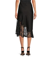 Skies Are Blue Satin Lace Asymmetrical Hem Pull-On Midi Skirt