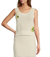 Skies Are Blue Scoop Neck Sleeveless Crochet Lemon Applique Coordinating Tank