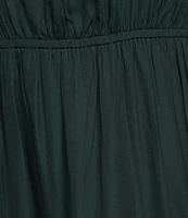 Skies Are Blue Split Tie Neck 3/4 Sleeve Tiered Ruffle Maxi Dress