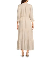 Skies Are Blue Split Tie Neck 3/4 Sleeve Tiered Ruffle Maxi Dress