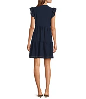 Skies Are Blue Split V-Neck Ruffle Cap Sleeve Tiered Dress