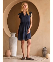 Skies Are Blue Split V-Neck Ruffle Cap Sleeve Tiered Dress