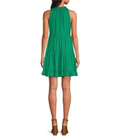 Skies Are Blue Split V-Neck Sleeveless Tiered Mini Dress