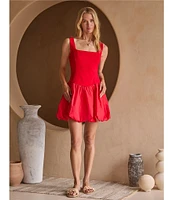 Skies Are Blue Square Neck Sleeveless Bubble Hem Drop Waist Mini Dress