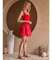 Skies Are Blue Square Neck Sleeveless Bubble Hem Drop Waist Mini Dress