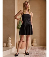 Skies Are Blue Square Neck Sleeveless Tiered Drop Waist Mini Dress