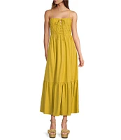Skies Are Blue Square Neck Smocked Bodice Midi Dress