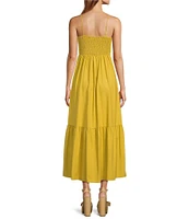Skies Are Blue Square Neck Smocked Bodice Midi Dress