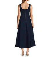 Skies Are Blue Stretch Denim Square Neck Sleeveless Pleated Maxi Dress