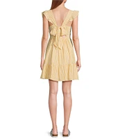Skies Are Blue Stripe Print V-Neck Cap Sleeve Ruffle Mini Dress
