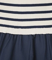 Skies Are Blue Striped Mixed Media Sleeveless Crew Neck Midi Dress