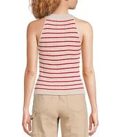 Skies Are Blue Striped Rib Knit High Neck Sleeveless Top