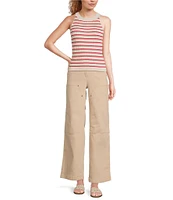 Skies Are Blue Striped Rib Knit High Neck Sleeveless Top