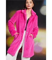 Skies Are Blue Teddy Faux Fur Notch Lapel Collar Neck Long Sleeve Long Coat