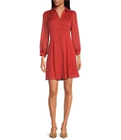 Skies Are Blue Textured Woven V Neck Long Sleeve Button Front Mini Dress