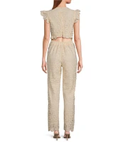 Skies Are Blue V-Neck Ruffle Cap Sleeve Crochet Lace Jumpsuit