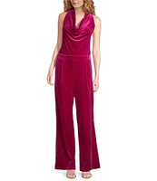 Skies Are Blue Velvet Cowl Neck Sleeveless Wide Leg Jumpsuit