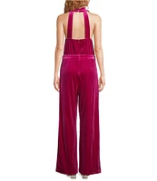 Skies Are Blue Velvet Cowl Neck Sleeveless Wide Leg Jumpsuit