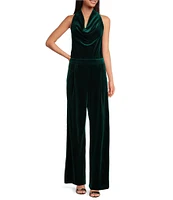 Skies Are Blue Velvet Cowl Neck Sleeveless Wide Leg Jumpsuit