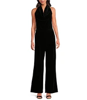 Skies Are Blue Velvet Cowl Neck Sleeveless Wide Leg Jumpsuit