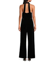 Skies Are Blue Velvet Cowl Neck Sleeveless Wide Leg Jumpsuit