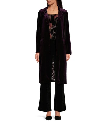 Skies Are Blue Velvet Notch Lapel Long Sleeve Duster Coat